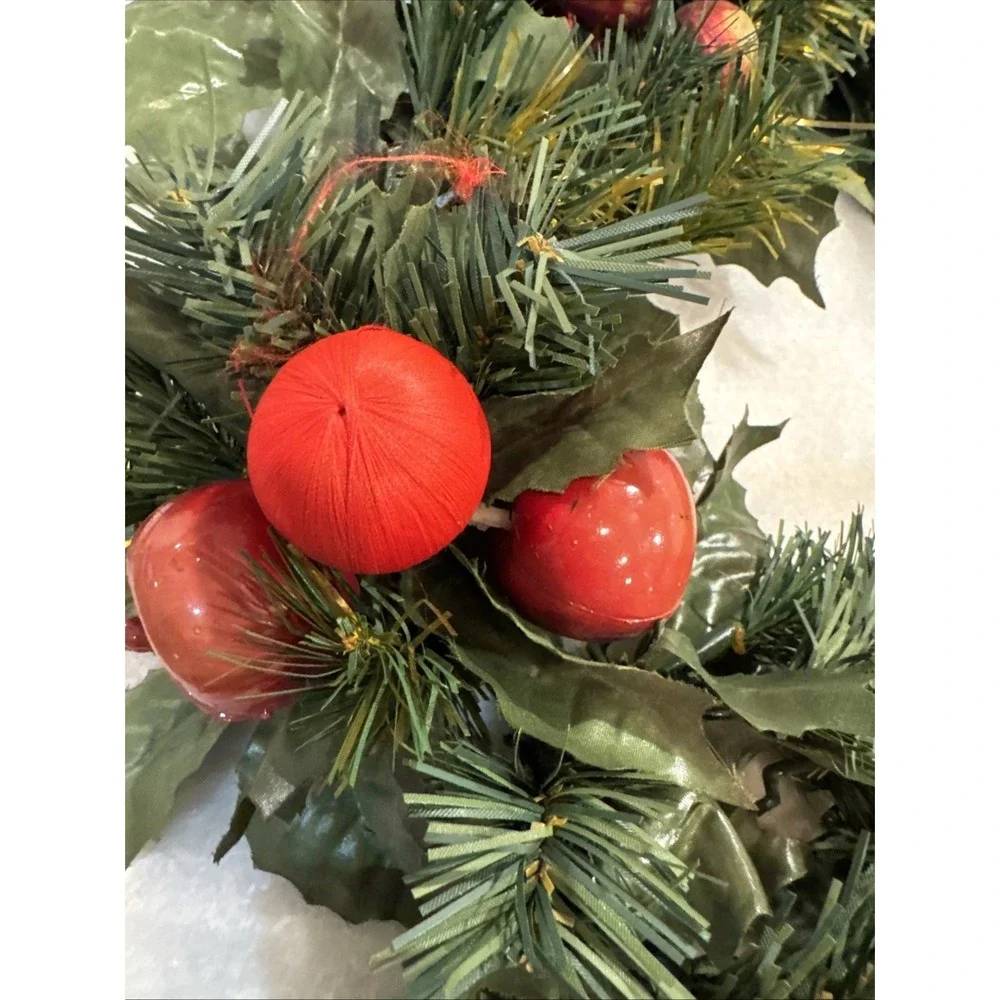 Pair Of Vintage Holiday‎ Wreaths/candle Rings With Apples/berries/pine Cones